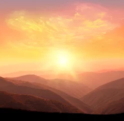 Foto auf Acrylglas Dämmerung Sonnenaufgang in den Bergen
