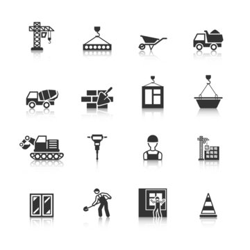 Construction Black Icons Set