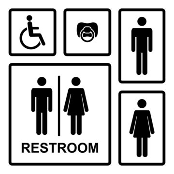 Vector restroom icons with men,women, lady, man, baby, dummy,
