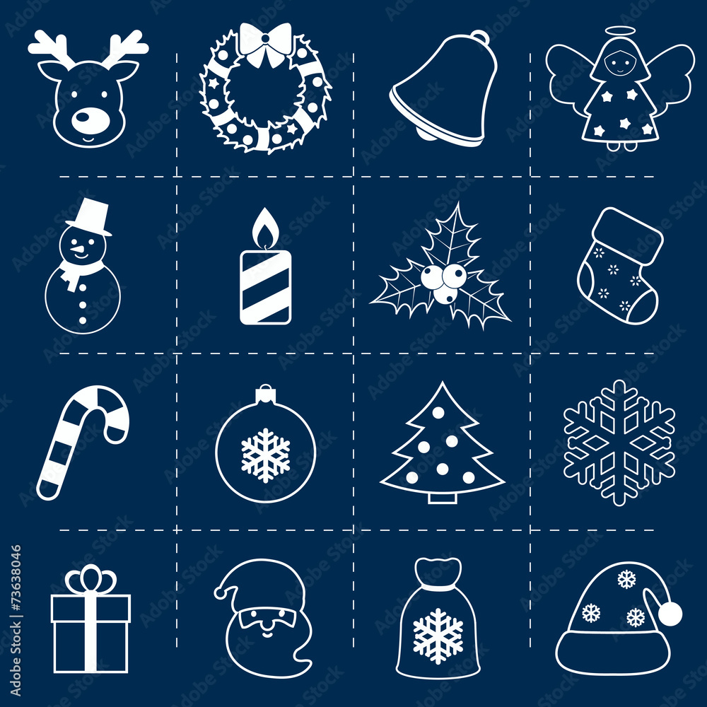 Canvas Prints christmas icons set outline