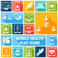 Mobile health icons set flat