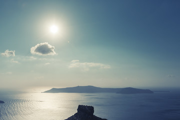 Sunshine above Caldera on Santorini Island, Greece