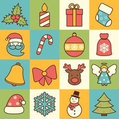 Christmas icons set flat line