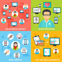 Mobile health icons set flat