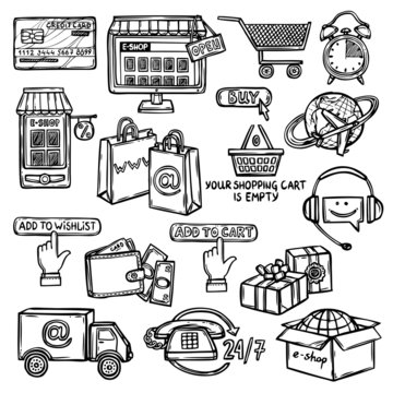 E-commerce icons set sketch