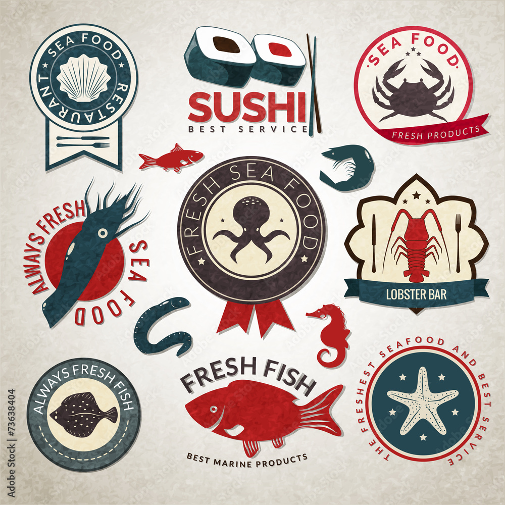 Canvas Prints Seafood labels set