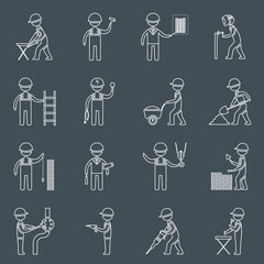 Construction worker icons outline