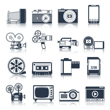 Photo video icons set black