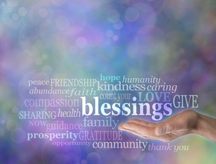 Count Your Blessings Word Cloud on Bokeh Background