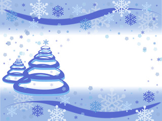 Blue abstract Christmas tree with snowflake background