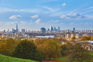 Fototapeta na wymiar Panoramic view of London cityscape seen from Greenwich