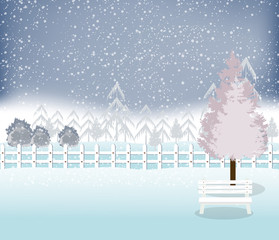 Holiday winter landscape background with winter tree