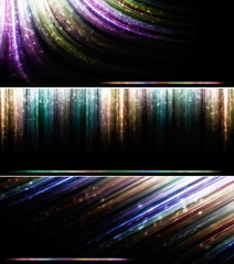 Set of color backgrounds with sparkles and glowing lines
