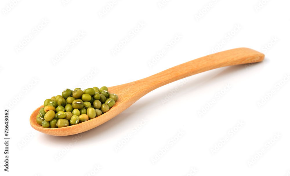 Canvas Prints mung beans in wooden spoon over white background