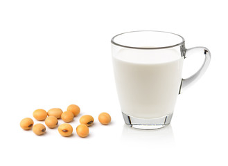 milk with soy beans on white background
