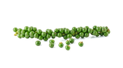 green peppercorns isolated on white background