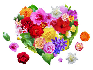 花たちと葉っぱのハート