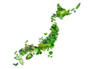 緑の葉っぱの日本地図