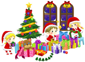 Obraz na płótnie Canvas Cute little elves are celebrating Christmas in isolated backgrou