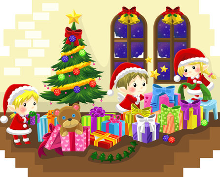 Cute little elves are celebrating Christmas, create by vector