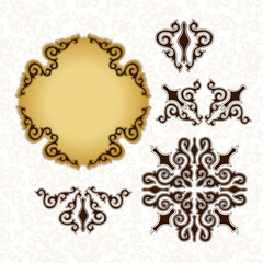 Golden plate with decorative elements.