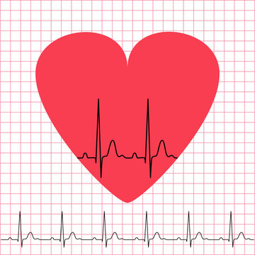 Heart icon with electrocardiogram on grid background