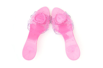 high heel plastic pink shoes   on white background, tip view