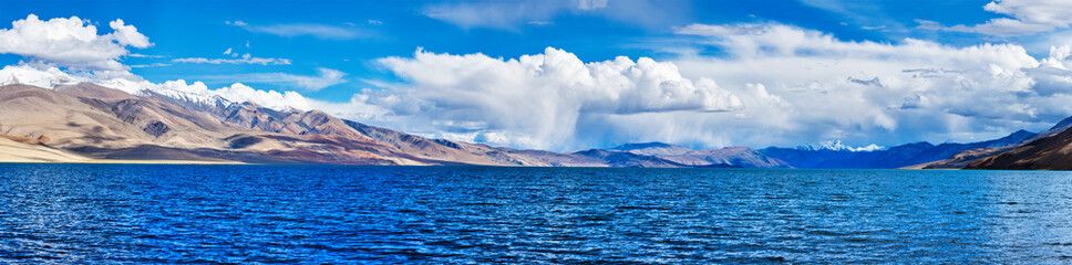 Panorama of lake Tso Moriri in Himalayas, Ladakh