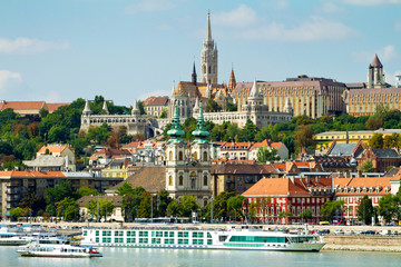 View of Buda side of Budapest with the Castle, St. Matthias and