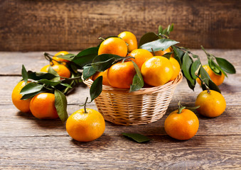 fresh tangerines with leafs