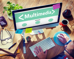 Digital Online Multimedia Social Media Office Working Concept - obrazy, fototapety, plakaty