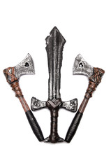 One dagger and two axes isolated on white
