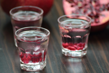 Pomegranate vodka shots.