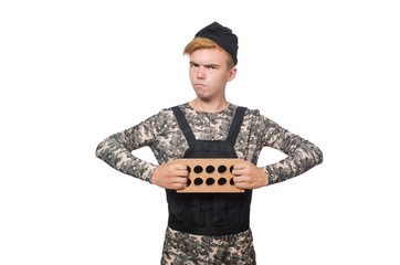 Funny soldier isolated on white