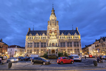 Town hall of Shaerbeek in the evening, Brussels