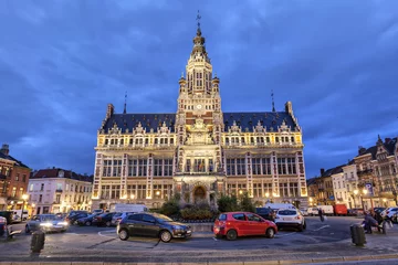 Deurstickers Town hall of Shaerbeek in the evening, Brussels © bbsferrari