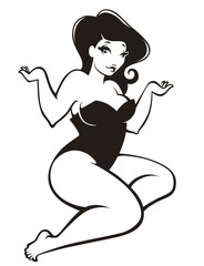 plus size pin up girl in cartoon style