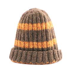 Brown knitted head cap isolated