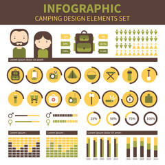 Camping, outdoor activity and hiking infographic design. Flat