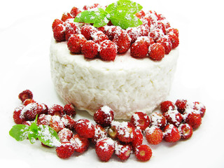 dairy pudding dessert with wild strawberry berries