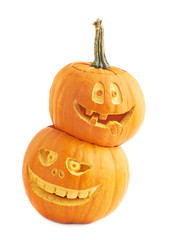Two Halloween pumpkin composition isolated
