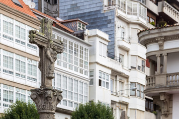 Fototapeta na wymiar typical Galician stone cross in a square in Ferrol
