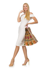 Woman with shopping bags isolated on white