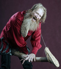 a man in a red shirt