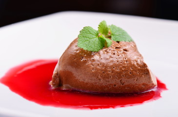 Chocolate mousse with fresh strawberry sauce / Fine dining