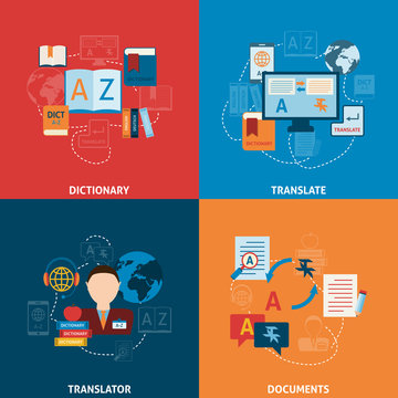 Translation and dictionary flat icons composition