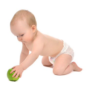 Infant child baby infant girl hold apple