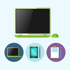 Set icons with  laptop, notebook , phone, gadget, clipboard