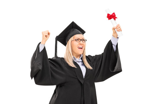 Delighted female student celebrating graduation