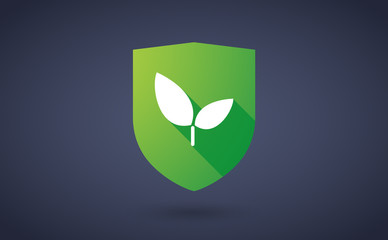 Long shadow shield icon with a plant
